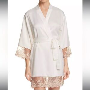 Flora Nikrooz Bridal Satin Kimono Robe with Lace Trim